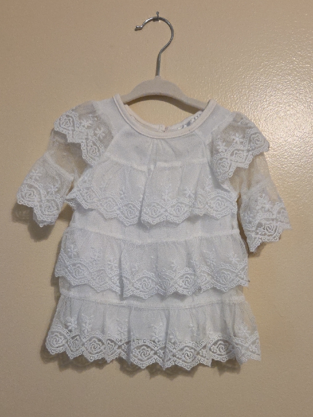 Rare Editions Infant Girl's White Lace Ruffle Dress Christening Gown - 12 Months